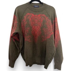 Vintage Yves Saint Laurent ysl Fukusuke damask olive Forest Green Sweater S M